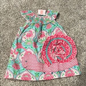 NWT Mud Pie Girls Aqua & Pink Floral Snail Appliqué Dress